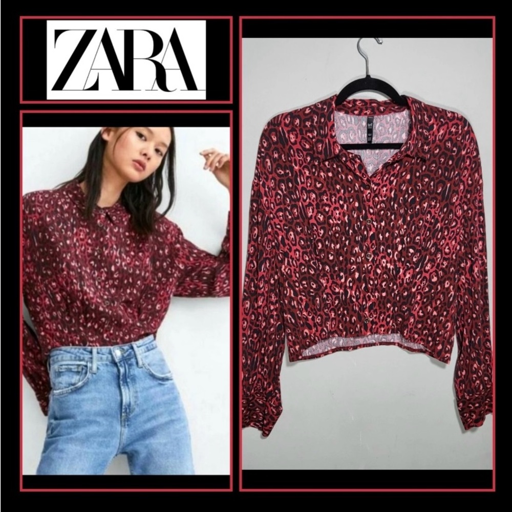 ZARA TRF Blouse Abstract Leopard Print Cropped Fitted - Small Chic color